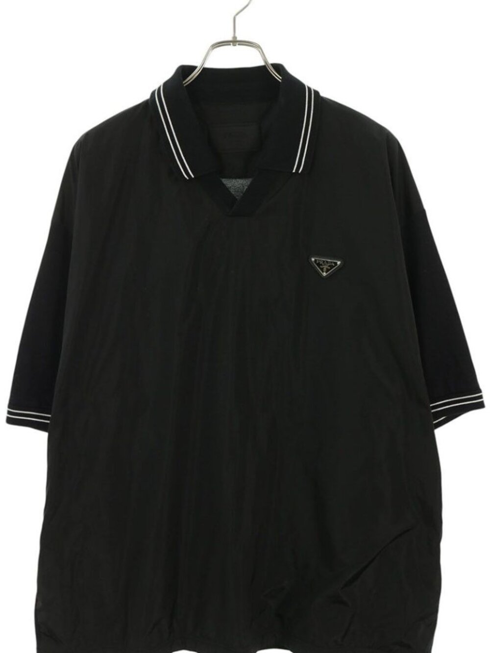 Prada Nylon Short Sleeve Polo Shirt with Triangle Plate